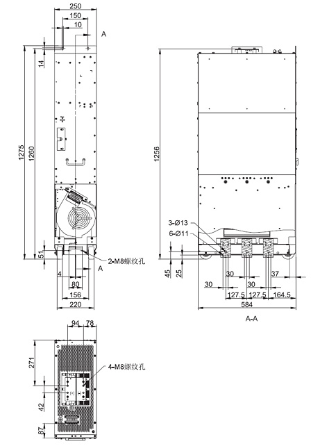 整流/逆變/LCL濾波單元外形尺寸圖 整流/逆變/LCL濾波單元外形尺寸圖